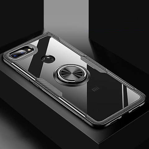 Custodia Silicone Trasparente Specchio Laterale 360 Gradi con Magnetico Anello Supporto per Xiaomi Mi 8 Lite Nero