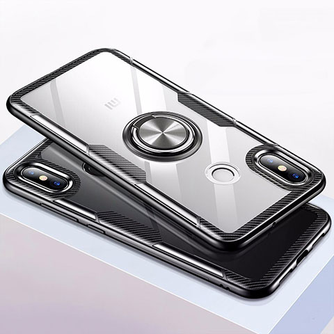 Custodia Silicone Trasparente Specchio Laterale 360 Gradi con Magnetico Anello Supporto per Xiaomi Mi 8 Nero