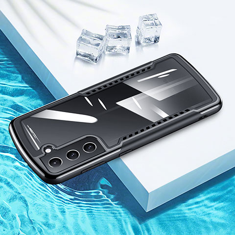 Custodia Silicone Trasparente Specchio Laterale 360 Gradi per Samsung Galaxy S21 Plus 5G Nero