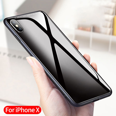 Custodia Silicone Trasparente Specchio Laterale 360 Gradi T04 per Apple iPhone Xs Max Nero