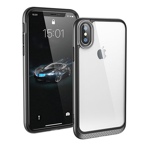 Custodia Silicone Trasparente Specchio Laterale 360 Gradi T08 per Apple iPhone Xs Max Nero