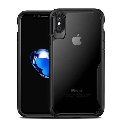 Custodia Silicone Trasparente Specchio Laterale 360 Gradi T10 per Apple iPhone Xs Max Nero