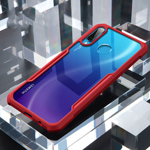 Custodia Silicone Trasparente Specchio Laterale Cover H01 per Huawei Nova 4e Rosso