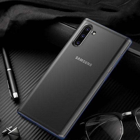 Custodia Silicone Trasparente Specchio Laterale Cover H01 per Samsung Galaxy Note 10 Plus 5G Blu