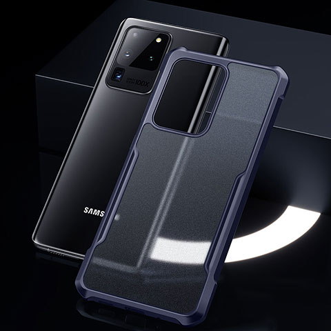 Custodia Silicone Trasparente Specchio Laterale Cover H01 per Samsung Galaxy S20 Ultra Blu
