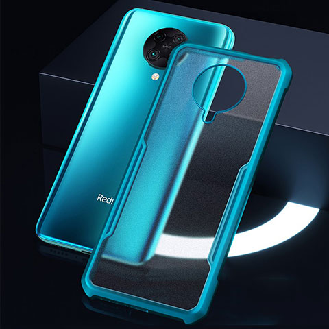 Custodia Silicone Trasparente Specchio Laterale Cover H01 per Xiaomi Redmi K30 Pro Zoom Ciano