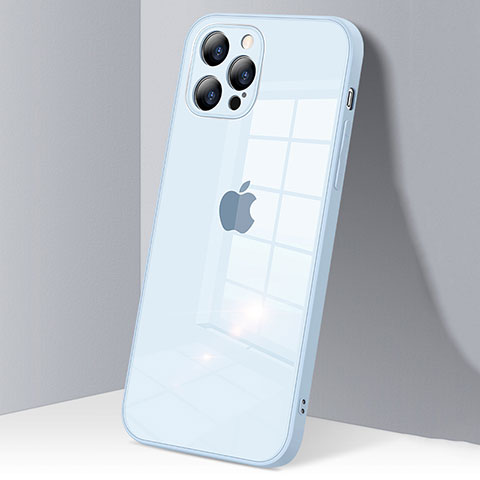 Custodia Silicone Trasparente Specchio Laterale Cover H06 per Apple iPhone 12 Pro Max Azzurro