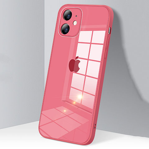 Custodia Silicone Trasparente Specchio Laterale Cover H06 per Apple iPhone 12 Rosso Rosa