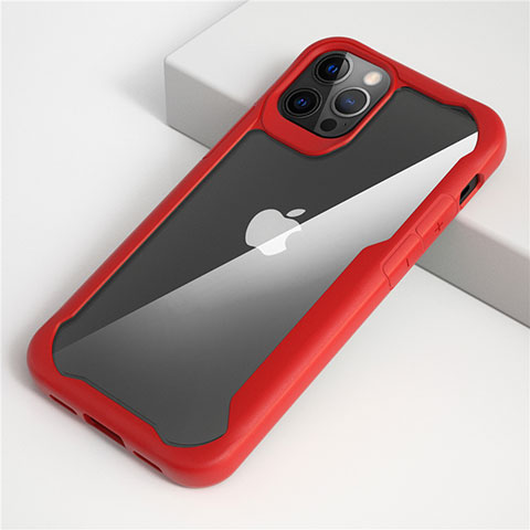Custodia Silicone Trasparente Specchio Laterale Cover M01 per Apple iPhone 12 Pro Rosso
