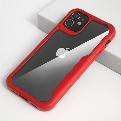 Custodia Silicone Trasparente Specchio Laterale Cover M01 per Apple iPhone 12 Rosso