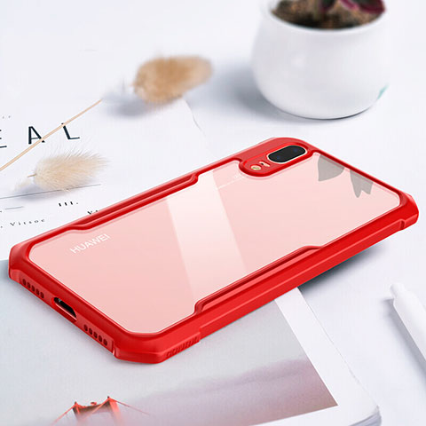 Custodia Silicone Trasparente Specchio Laterale Cover M01 per Huawei P20 Rosso