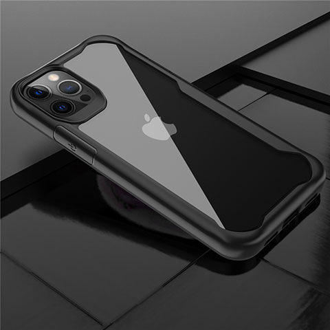 Custodia Silicone Trasparente Specchio Laterale Cover M02 per Apple iPhone 12 Pro Max Nero