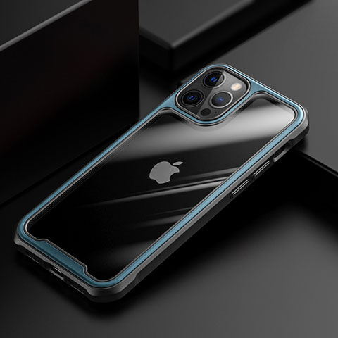 Custodia Silicone Trasparente Specchio Laterale Cover M03 per Apple iPhone 12 Pro Max Blu
