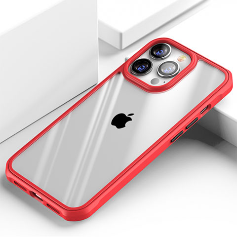 Custodia Silicone Trasparente Specchio Laterale Cover M03 per Apple iPhone 15 Pro Max Rosso