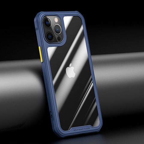 Custodia Silicone Trasparente Specchio Laterale Cover M04 per Apple iPhone 12 Pro Max Blu