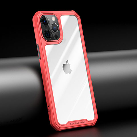 Custodia Silicone Trasparente Specchio Laterale Cover M04 per Apple iPhone 12 Pro Rosso
