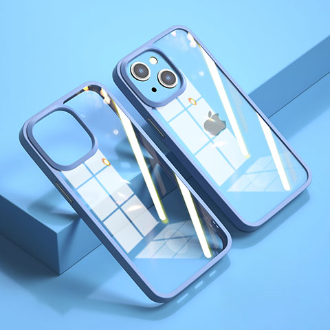 Custodia Silicone Trasparente Specchio Laterale Cover M04 per Apple iPhone 13 Blu