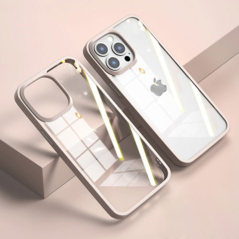 Custodia Silicone Trasparente Specchio Laterale Cover M04 per Apple iPhone 13 Pro Max Oro Rosa