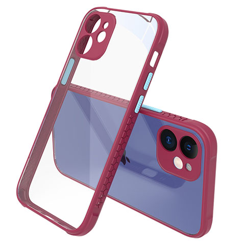 Custodia Silicone Trasparente Specchio Laterale Cover M05 per Apple iPhone 12 Mini Rosso Rosa