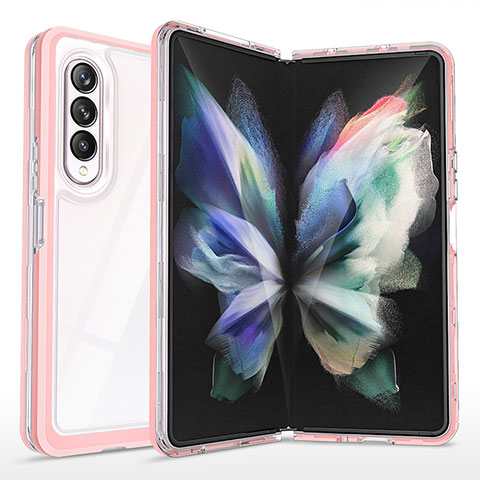 Custodia Silicone Trasparente Specchio Laterale Cover MQ1 per Samsung Galaxy Z Fold4 5G Oro Rosa