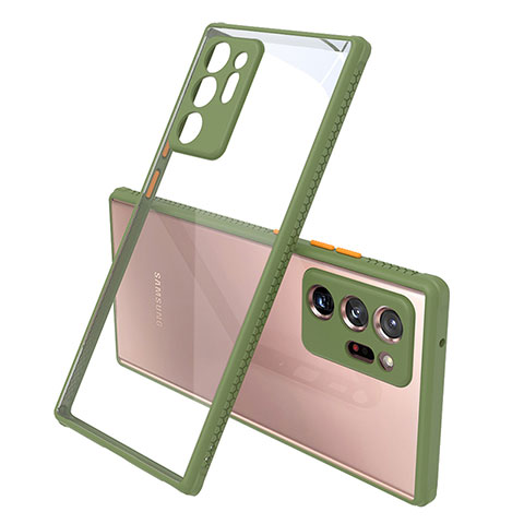 Custodia Silicone Trasparente Specchio Laterale Cover N02 per Samsung Galaxy Note 20 Ultra 5G Verde Militare