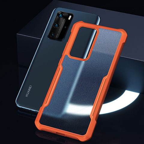 Custodia Silicone Trasparente Specchio Laterale Cover N06 per Huawei P40 Pro Arancione