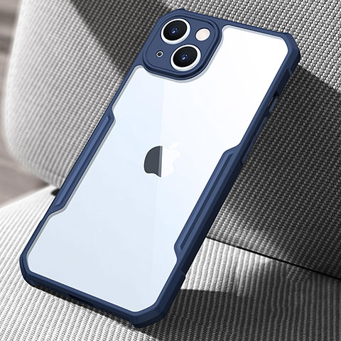 Custodia Silicone Trasparente Specchio Laterale Cover per Apple iPhone 14 Plus Blu