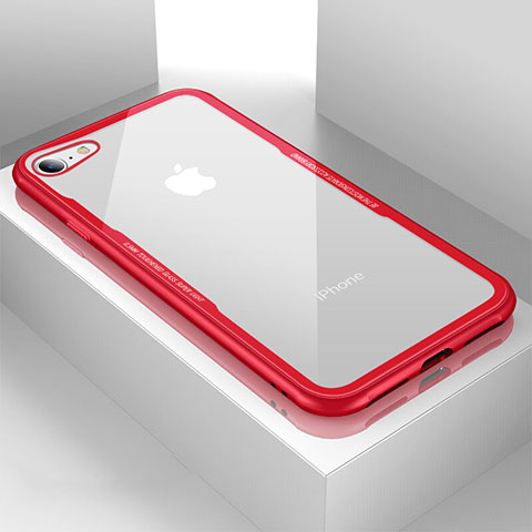 Custodia Silicone Trasparente Specchio Laterale Cover per Apple iPhone 7 Rosso