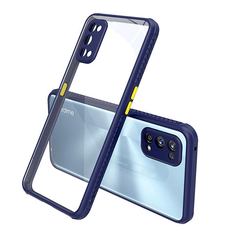 Custodia Silicone Trasparente Specchio Laterale Cover per Realme 7 Pro Blu