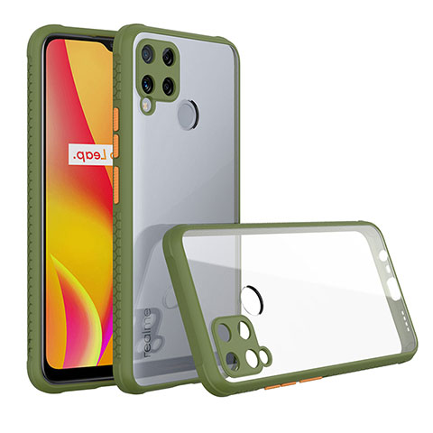 Custodia Silicone Trasparente Specchio Laterale Cover per Realme C15 Verde