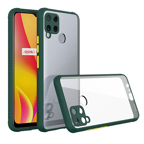 Custodia Silicone Trasparente Specchio Laterale Cover per Realme C15 Verde Notte