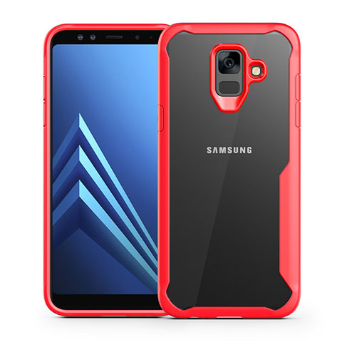 Custodia Silicone Trasparente Specchio Laterale Cover per Samsung Galaxy A6 (2018) Dual SIM Rosso