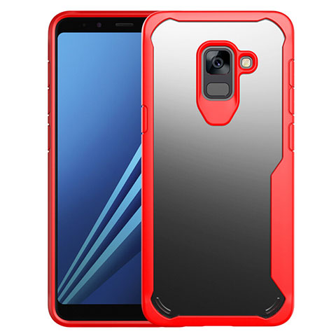 Custodia Silicone Trasparente Specchio Laterale Cover per Samsung Galaxy A8+ A8 Plus (2018) A730F Rosso