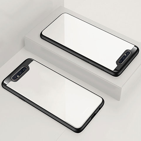 Custodia Silicone Trasparente Specchio Laterale Cover per Samsung Galaxy A80 Bianco