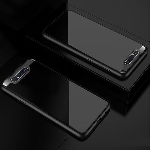 Custodia Silicone Trasparente Specchio Laterale Cover per Samsung Galaxy A80 Nero