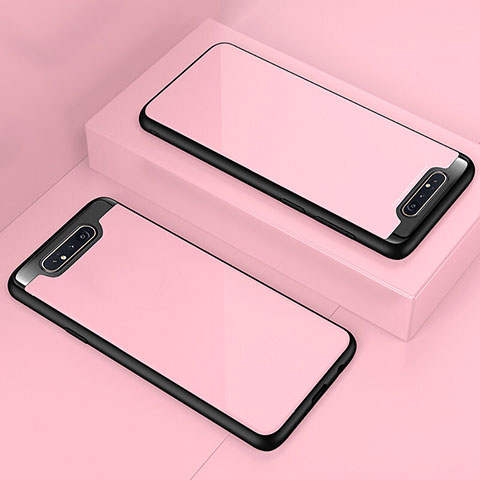 Custodia Silicone Trasparente Specchio Laterale Cover per Samsung Galaxy A80 Oro Rosa