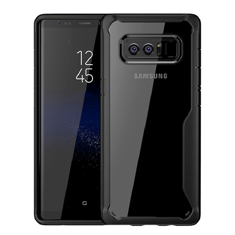 Custodia Silicone Trasparente Specchio Laterale Cover per Samsung Galaxy Note 8 Duos N950F Nero