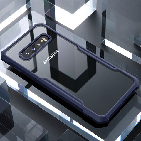 Custodia Silicone Trasparente Specchio Laterale Cover per Samsung Galaxy S10 Plus Blu