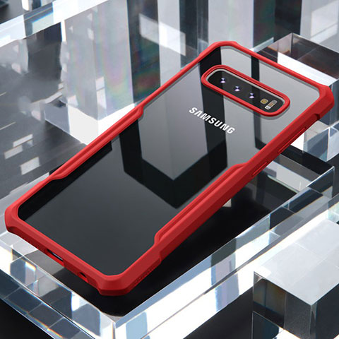 Custodia Silicone Trasparente Specchio Laterale Cover per Samsung Galaxy S10 Rosso