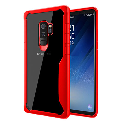 Custodia Silicone Trasparente Specchio Laterale Cover per Samsung Galaxy S9 Plus Rosso
