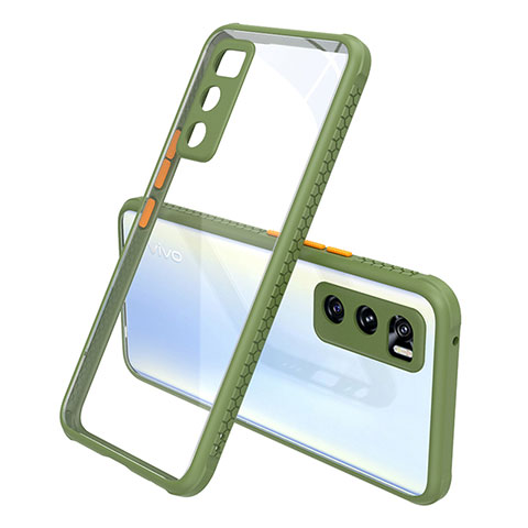 Custodia Silicone Trasparente Specchio Laterale Cover per Vivo V20 SE Verde Militare
