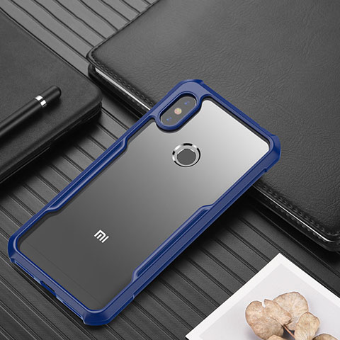 Custodia Silicone Trasparente Specchio Laterale Cover per Xiaomi Redmi Note 6 Pro Blu