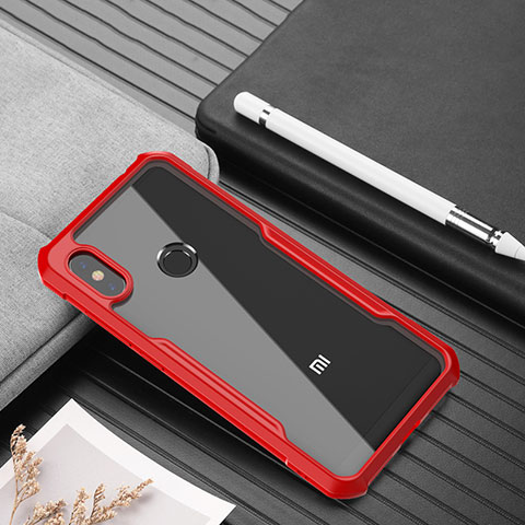 Custodia Silicone Trasparente Specchio Laterale Cover per Xiaomi Redmi Note 6 Pro Rosso