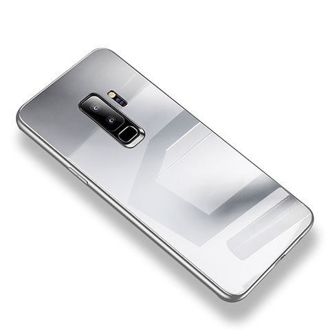 Custodia Silicone Trasparente Specchio Laterale Cover S01 per Samsung Galaxy S9 Plus Argento
