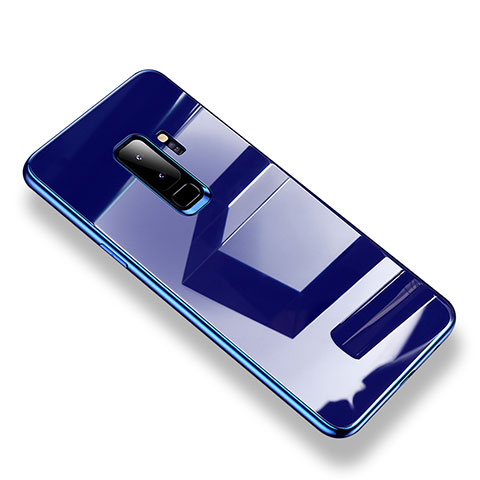 Custodia Silicone Trasparente Specchio Laterale Cover S01 per Samsung Galaxy S9 Plus Blu