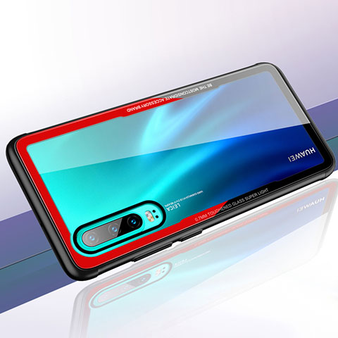 Custodia Silicone Trasparente Specchio Laterale Cover T05 per Huawei P30 Rosso