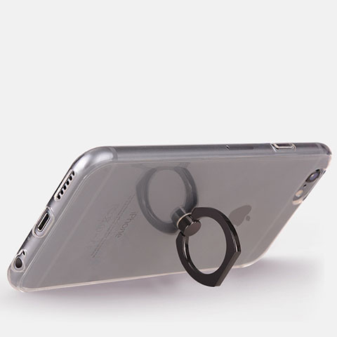 Custodia Silicone Trasparente Ultra Slim Cover Morbida con Anello Supporto S01 per Apple iPhone 6S Nero
