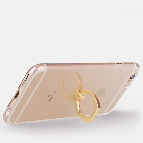 Custodia Silicone Trasparente Ultra Slim Cover Morbida con Anello Supporto S01 per Apple iPhone 6S Oro