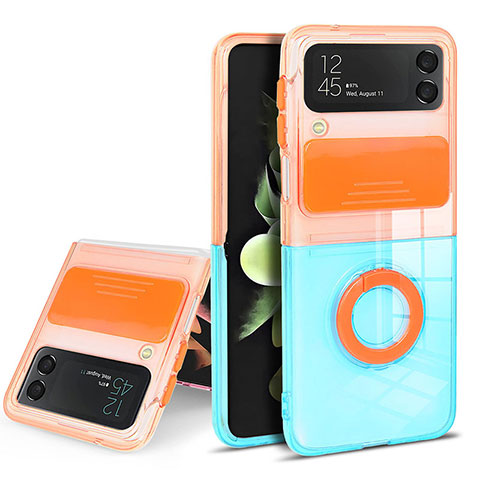 Custodia Silicone Trasparente Ultra Slim Cover Morbida con Anello Supporto S02 per Samsung Galaxy Z Flip3 5G Arancione