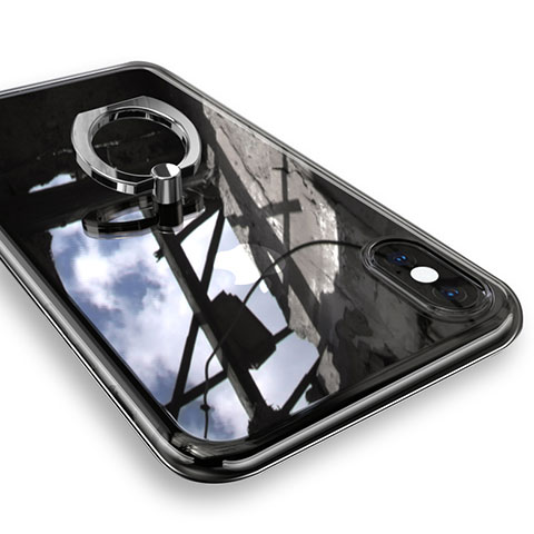 Custodia Silicone Trasparente Ultra Slim Cover Morbida con Anello Supporto V01 per Apple iPhone X Argento
